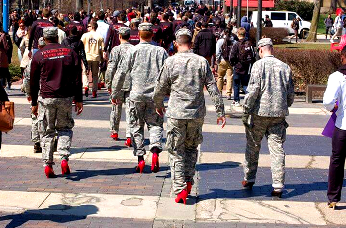 "Patriotic young cadets — America’s future warrior — pressured to walk around in bright red high heels on campus — against their will  – or face retribution." - PJ Media