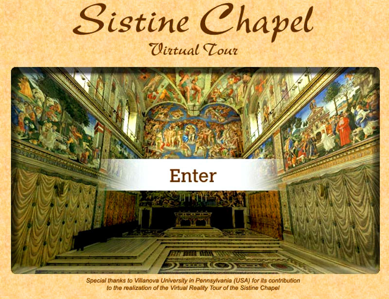 Run around the Sistine Chapel with your mouse.  Can you find the logo of who created this amazing adventure?  