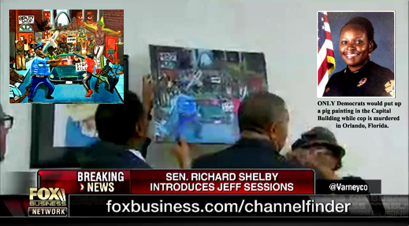 "Democratic lawmakers put back on display on Capitol Hill a controversial painting that angered police with its depiction of officers as pigs -- after Republican Rep. Duncan Hunter personally took down the picture last week. " - TheFringe