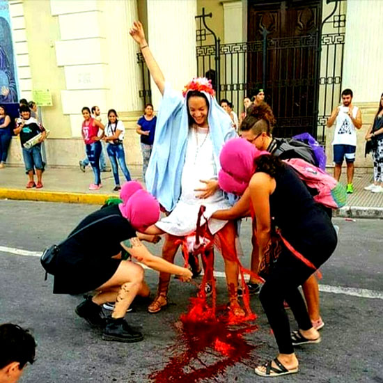 "It is with great sadness that we read about this highly offensive protest in Argentina," Maureen Ferguson of The Catholic Association told LifeSiteNews. "It is gravely disrespectful to mock the faith of billions of people in the woman whom National Geographic recently described as 'The Most Powerful Woman in the World' in its cover story on the Virgin Mary. It is also highly ironic for a feminist march protesting femicide to advocate for the right to take human lives, including the lives of female babies. Annually about 25 million little girls are aborted worldwide."  - Life Site News 