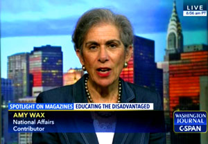 "Amy Wax on Educating the Disadvantaged Professor Amy Wax talked about her recent National Affairs article on the education of disadvantaged youth in the U.S. " - C-SPAN 