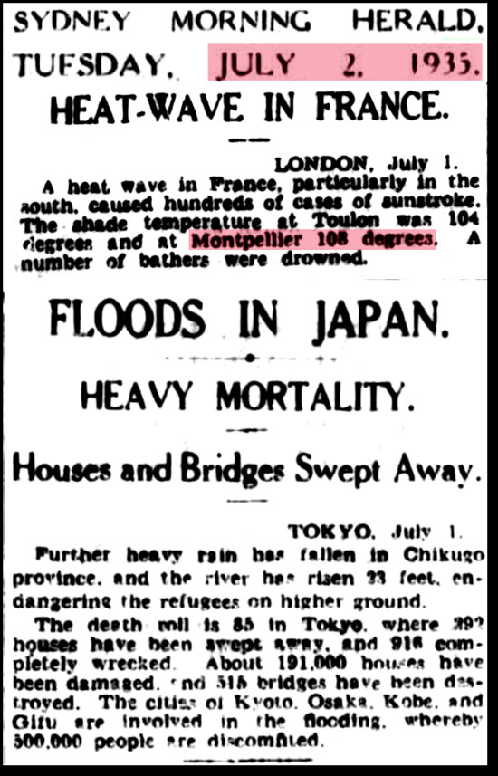 "So for a few minutes, the temperature was a shocking 1F higher than 1935, when France was hot and Japan was flooding." - Climate Depot 
