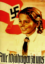 Girls, at the age of 10, joined the Jungmadelbund (League of Young Girls) and at the age of 14 transferred to the Bund Deutscher Madel (League of German Girls). Girls had to be able to run 60 metres in 14 seconds, throw a ball 12 metres, complete a 2 hour march, swim 100 metres and know how to make a bed.  